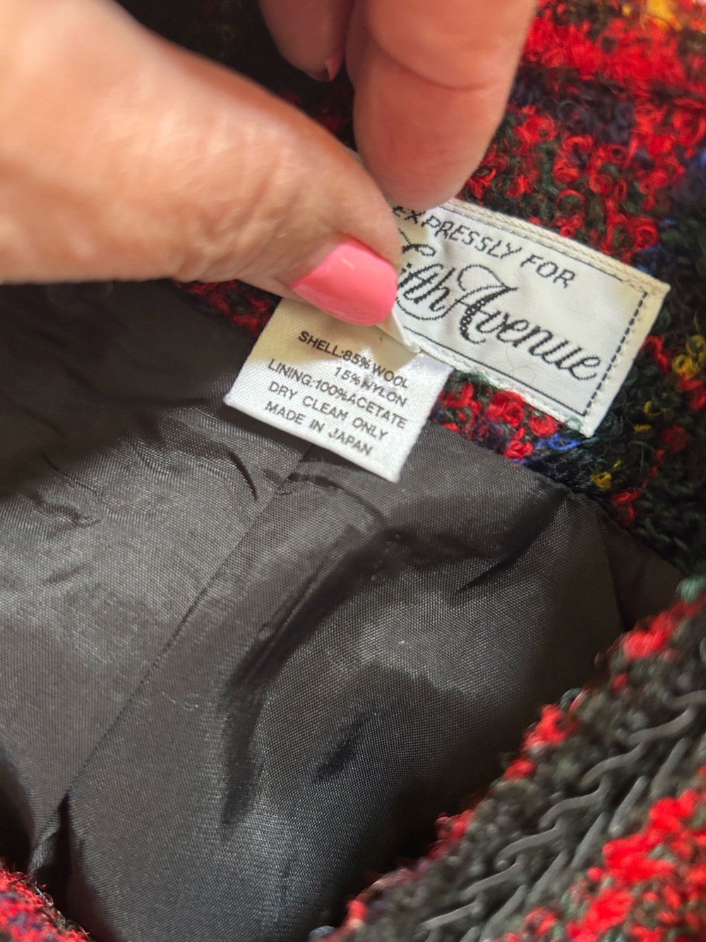 Saks Fifth Avenue - Channel Style Red and Black Plaid Tweed Vintage/Rare Jacket - Picture 10 of 12